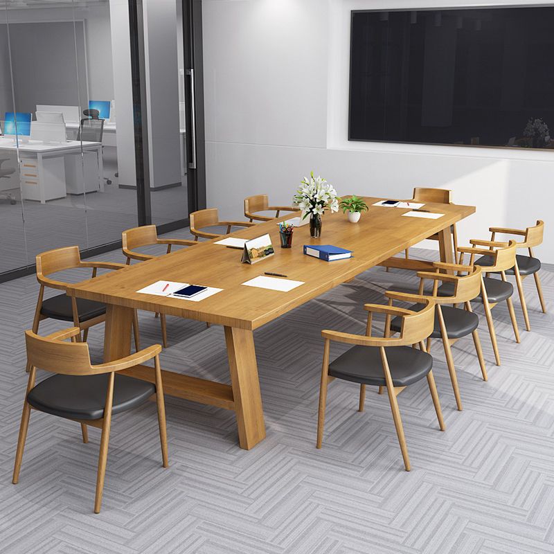 Contemporary Solid Wood Rectangular Dining Table Indoor Table with Trestle Base Clearhalo ' dining_table' 'Dining Tables & Seating' 'Dining Tables' 'furn' 'furn_dining_table' 'Furniture' 'furniture_dining_table' 'Kitchen & Dining Furniture' 'kitchen&dining_furn' 'kitchen' 'kitchen_dining_table' 1200x1200_39d6935f-57df-45de-bb86-c77ab9b9291d