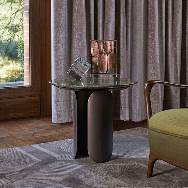 Contemporary Sintered Stone Side End Table with Metal Abstract Base Clearhalo 'Coffee & Accent Tables' 'End & Side Tables' 'end_side_tables' 'furn' 'furn_end_side_tables' 'Furniture' 'Living Room Furniture' 1200x1200_39d6d8af-31c9-4088-a19d-d9fa6d493bb7