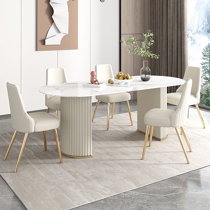 Moderner Esstisch mit Doppelsäule, Steintisch für Esszimmer und Küche