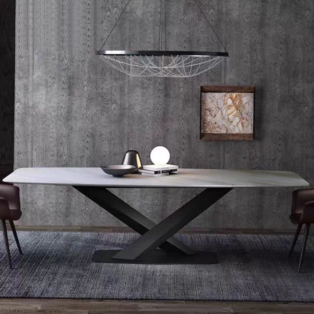 Sintered Stone Top Dining Table Modern Rectangle Table with Metal Pedestal Clearhalo ' dining_table' 'Dining Tables & Seating' 'Dining Tables' 'furn' 'furn_dining_table' 'Furniture' 'furniture_dining_table' 'Kitchen & Dining Furniture' 'kitchen&dining_furn' 'kitchen' 'kitchen_dining_table' 1200x1200_39d8a2e7-062e-400b-b07c-dc079f587763
