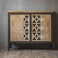 Metal and Distressed Wood Accent Cabinet Industrial Style Fretwork Chest