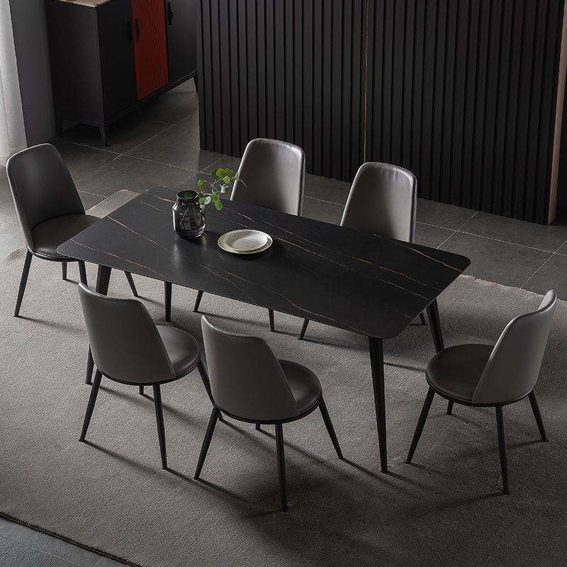 Contemporary Dining Table Set 1/4/5/7 Pcs Black Sintered Stone Top Table with Side Chairs Clearhalo 'Dining Room Sets' 'Dining Tables & Seating' 'dining_room_set' 'furn' 'furn_dining_room_set' 'Furniture' 'Kitchen & Dining Furniture' 1200x1200_39daf92e-d23e-4f42-b89e-d9dfcfc1bb81