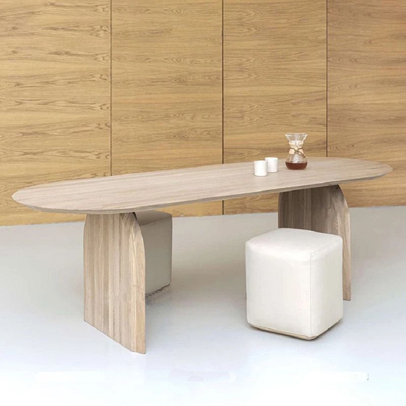 Contemporary Style Home Solid Wood Oval Dining Table with Double Pedestal Clearhalo ' dining_table' 'Dining Tables & Seating' 'Dining Tables' 'furn' 'furn_dining_table' 'Furniture' 'furniture_dining_table' 'Kitchen & Dining Furniture' 'kitchen&dining_furn' 'kitchen' 'kitchen_dining_table' 1200x1200_39df4b04-1a9d-4737-8279-a33d3d9497a2