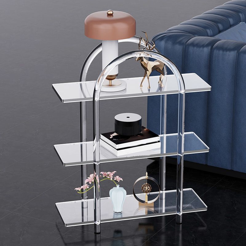 Contemporary Clear Acrylic Sofa Side Accent Table 4 Legs End Table with Storage Shelves Clearhalo 'Coffee & Accent Tables' 'End & Side Tables' 'end_side_tables' 'furn' 'furn_end_side_tables' 'Furniture' 'Living Room Furniture' 1200x1200_39e0d6c2-c2a2-4248-ab20-013a094124a1
