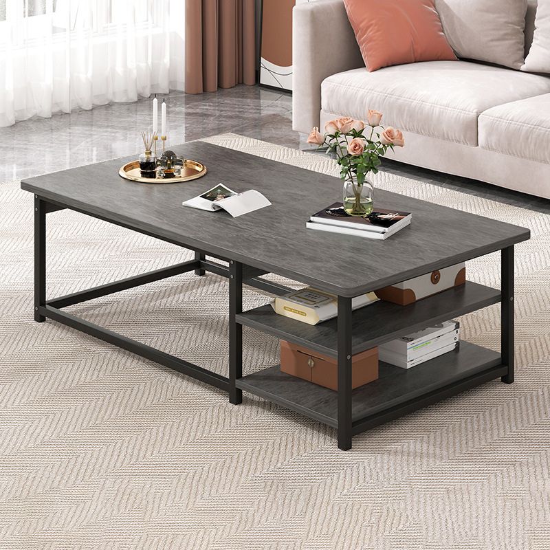 16.5" H Modern Rectangle Wooden Coffee Table Metal Frame Cocktail Table