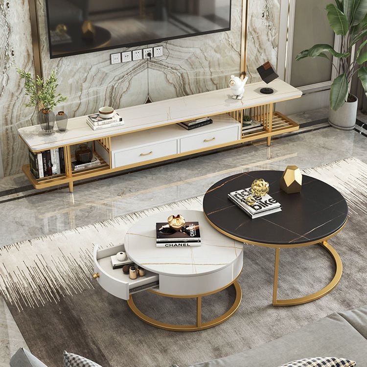 Glam Style TV Stand Open Storage TV Stand Console with 2-Drawer Clearhalo 'furn' 'furn_tv_stands_entertainment_centers' 'Furniture' 'Living Room Furniture' 'TV Stands & Entertainment Centers' 'TV Stands & Media Storage Furniture' 'tv_stands_entertainment_centers' 1200x1200_39e3d8ad-f799-4e1c-a891-dc90d3a0fbdf