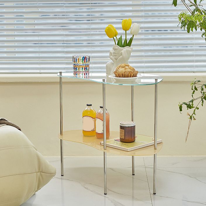 Modern Gambe in vetro 4 gambe a doppio livello tavolino accento a forma naturale