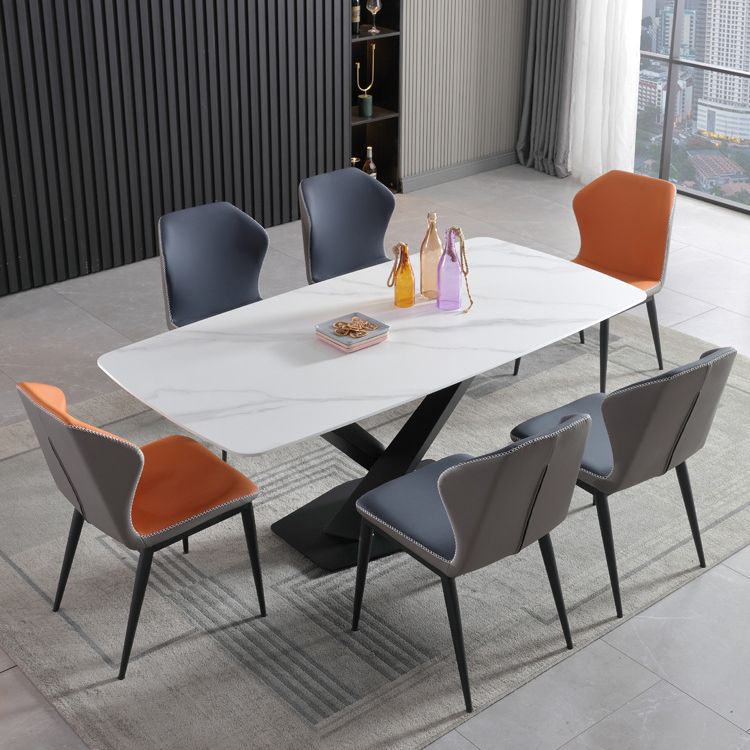 Rectangular Sintered Stone Dining Table Modern Dining Table with Steel Base for Home Clearhalo 'Dining Tables & Seating' 'Dining Tables' 'dining_table' 'furn' 'furn_dining_table' 'Furniture' 'Kitchen & Dining Furniture' 1200x1200_39e62269-af6a-48b5-81ec-de9ef66c6bd1