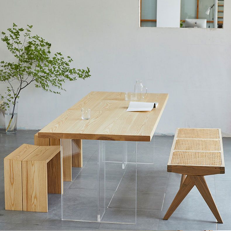 Wood Top Dining Table Modern Table with Double Acrylic Legs for Living Room Clearhalo 'Dining Tables & Seating' 'Dining Tables' 'dining_table' 'furn' 'furn_dining_table' 'Furniture' 'furniture_dining_table' 'Kitchen & Dining Furniture' 'kitchen' 'kitchen_dining_table' 1200x1200_39e6de6c-1f21-4a49-a78f-34f2f22823f8