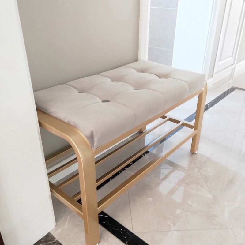 Cushioned Seating Bench 17.7" H Glam Metal Entryway Bench with Legs Clearhalo 'Benches' 'Chairs & Seating' 'furn' 'furn_benches' 'Furniture' 'Living Room Furniture' 1200x1200_39eb59ad-6047-4e36-8db2-67cf25519f34