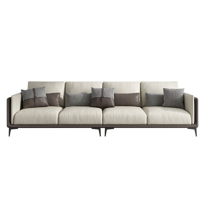 Contemporary Recessed Arm Sectional Stain-Resistant Faux Leather Sofa with Cushion Back Clearhalo 'furn' 'furn_sectionals' 'Furniture' 'furniture_sectionals' 'kitchen' 'kitchen_sectionals' 'Living Room Furniture' 'Sectionals' 1200x1200_39eb611f-c202-4e16-b769-9163c9ae0e16