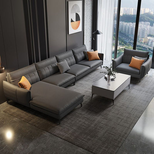 Glam Stationary Faux Leather Living Room Recessed Arm Cushions Sofa