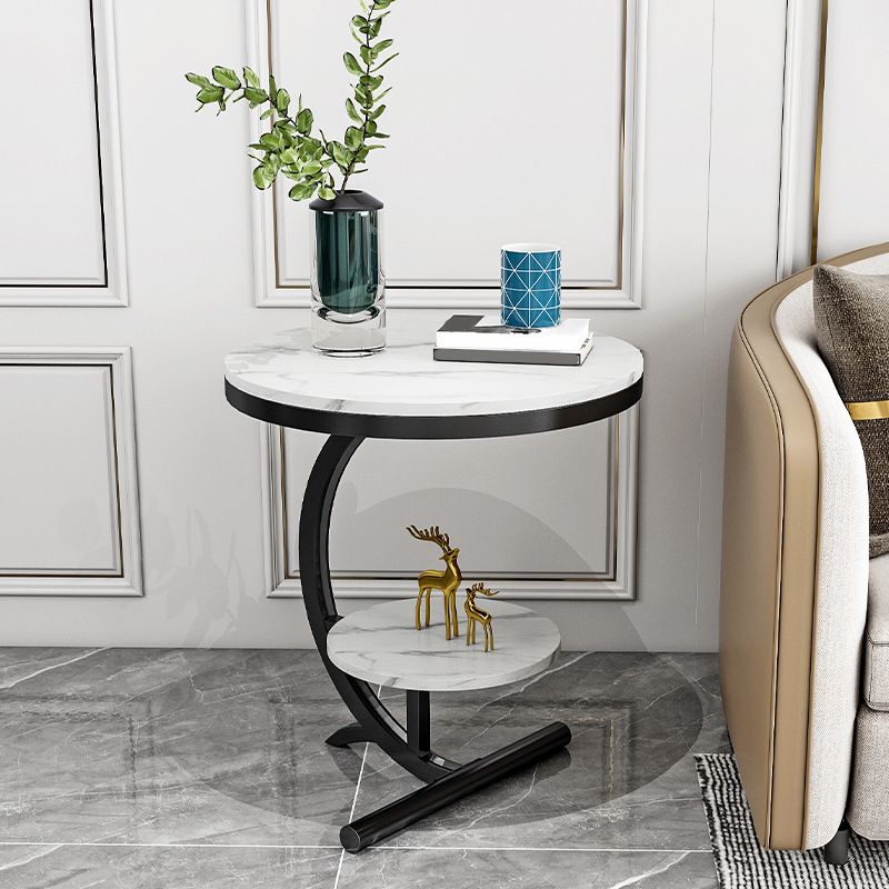 Glam Round Stone Side End Table Abstract Double Tier Sofa Side End Table Clearhalo 'Coffee & Accent Tables' 'End & Side Tables' 'end_side_tables' 'furn' 'furn_end_side_tables' 'Furniture' 'Living Room Furniture' 1200x1200_39f2873f-c66c-4dfc-b41f-a82501203c4a