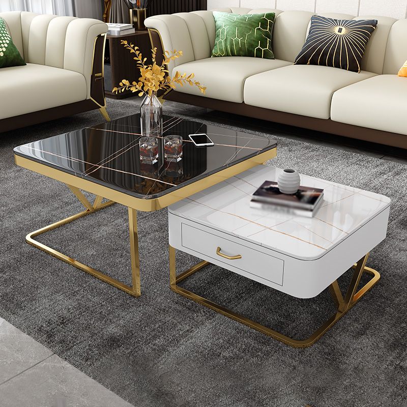 Faux Marble Frame Coffee Table Fixed Modern Square Cocktail Table