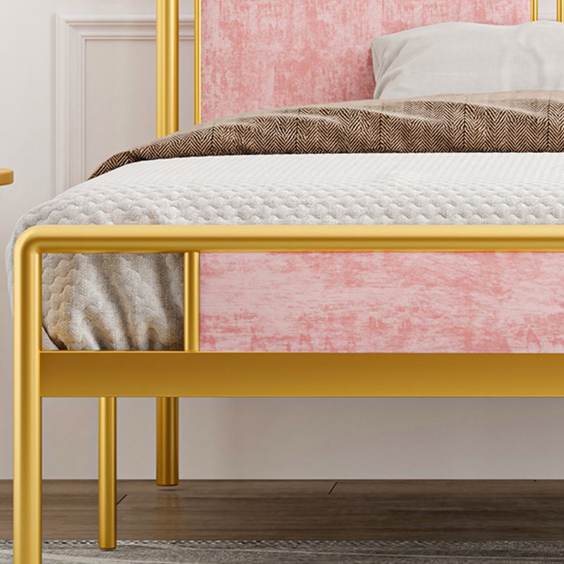 Glam Metal and Upholstered Open-Frame Bed with Headboard and Footboard
