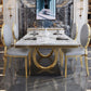 Rectangle Traditional Luxury Dining Table Gold Trestle Base Table for Dining Room Clearhalo ' dining_table' 'Dining Tables & Seating' 'Dining Tables' 'furn' 'furn_dining_table' 'Furniture' 'furniture_dining_table' 'Kitchen & Dining Furniture' 'kitchen&dining_furn' 'kitchen' 'kitchen_dining_table' 1200x1200_39fe23cd-4064-45a1-92b7-a9af7280cfe8
