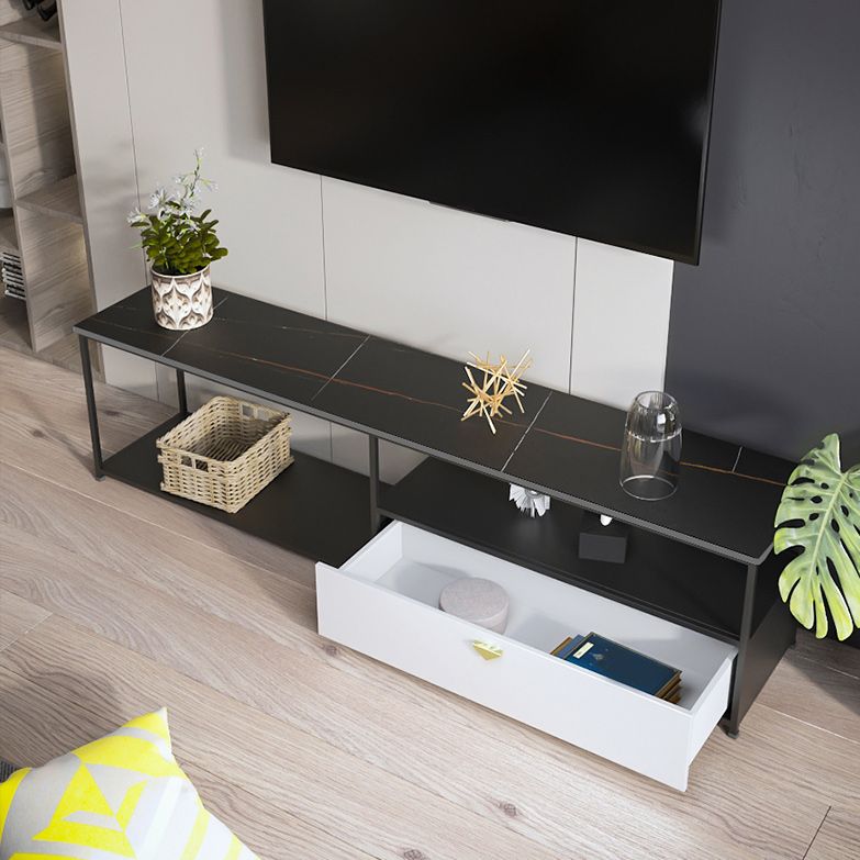 Modern Stone/Iron Top TV Stand 2-Open Shelf TV Console with Storage Clearhalo 'furn' 'furn_tv_stands_entertainment_centers' 'Furniture' 'Living Room Furniture' 'TV Stands & Entertainment Centers' 'TV Stands & Media Storage Furniture' 'tv_stands_entertainment_centers' 1200x1200_3a001d49-094c-4e89-9547-2b75656b120f