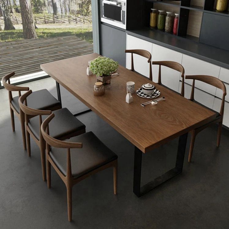 Industrial Style Wood Dining Table Dining Rectangle Table with Metal Legs