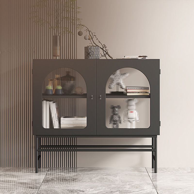 Contemporary Glass Doors Dining Server Metallic Finish Dining Server for Kitchen Clearhalo 'buffet_sideboard' 'Buffets & Sideboards' 'furn' 'furn_buffet_sideboard' 'Furniture' 'Kitchen & Dining Furniture' 1200x1200_3a05f80f-07ab-4586-99c7-42bd65d9c938