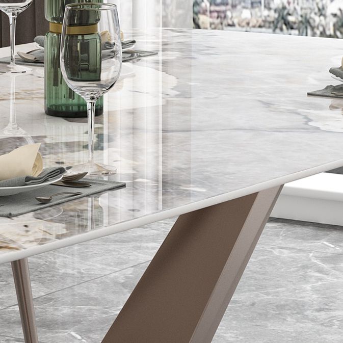 Modern Style Sintered Stone Dining Table with Standard Height Table and Rose Gold Trestle Base Clearhalo 'Dining Room Sets' 'Dining Tables & Seating' 'dining_room_set' 'furn' 'furn_dining_room_set' 'Furniture' 'furniture_dining_room_set' 'Kitchen & Dining Furniture' 'kitchen&dining_furn' 'kitchen' 1200x1200_3a0714fe-b0ef-4f4d-b7db-ba68112428a7