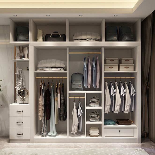 Engineered Wood Wardrobe Cabinet White Modern Wardrobe with Drawer Clearhalo 'Armoires & Wardrobes' 'armoires_wardrobes' 'Bedroom Furniture' 'furn' 'furn_armoires_wardrobes' 'Furniture' 1200x1200_3a0860f8-8717-48c2-9039-63259f22aa3e