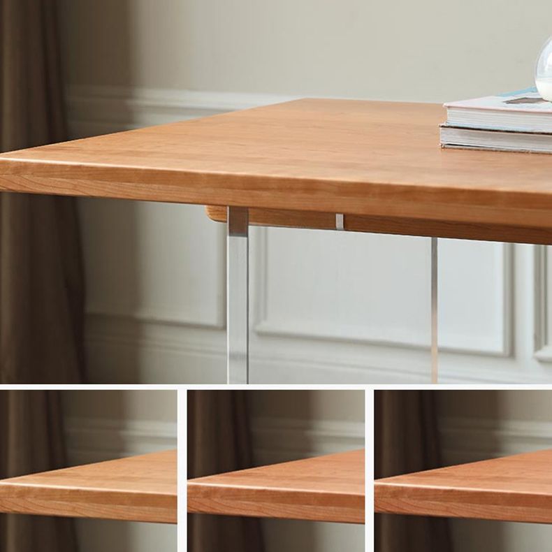 コンテンポラリーソリッドウッドトップとアクリルベースダイニングテーブルセット