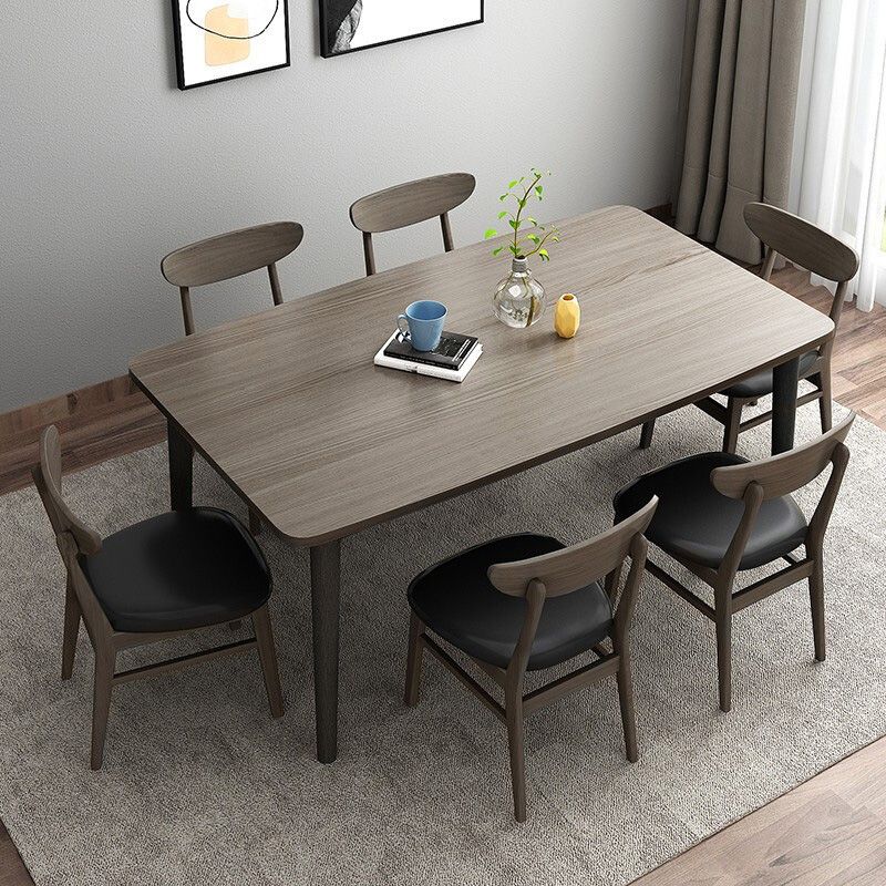 Simplicity Style Furniture Rectangle Solid Wood Dining Room Table in Brown