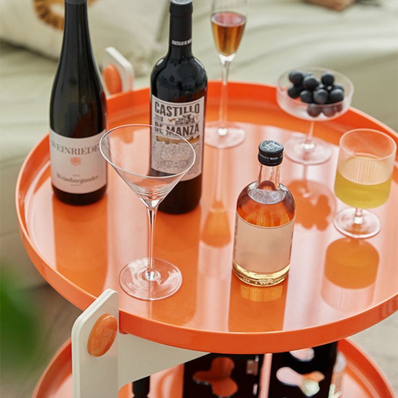 Contemporary Tray Top End Table Set Dia 25.6" 2 - Tier Side Table with Casters