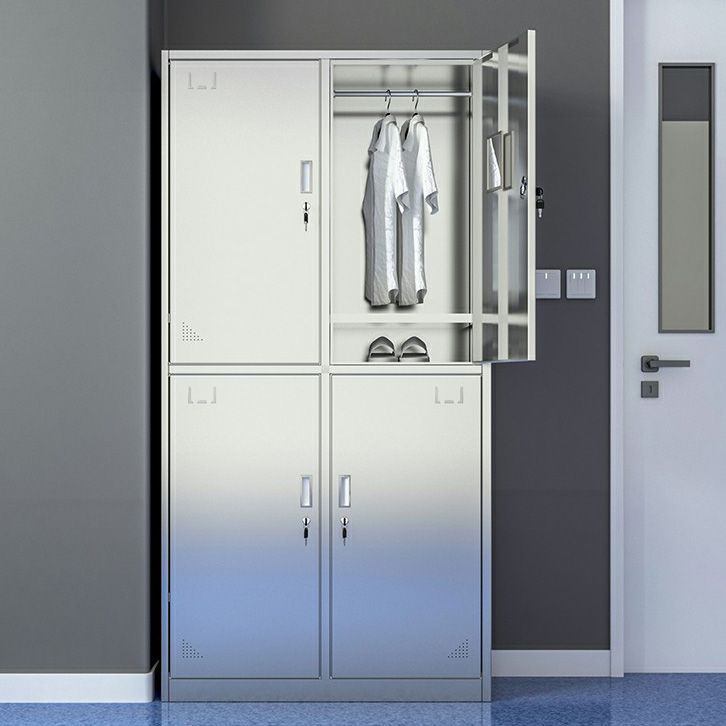 Silver Storage Cabinet with Hinged Doors Contemporary Steel Indoor Cabinet Clearhalo 'Armoires & Wardrobes' 'armoires_wardrobes' 'Bedroom Furniture' 'furn' 'furn_armoires_wardrobes' 'Furniture' 1200x1200_3a18fd2d-70a5-4a77-8be0-7b9e8c3e48bf