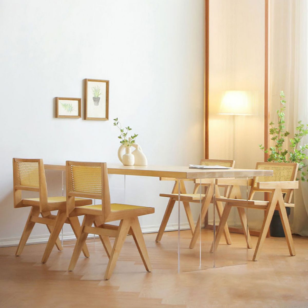 Modern Rectangular Dining Table Set 1/3/5 Pieces Solid Wood Dining Room Set