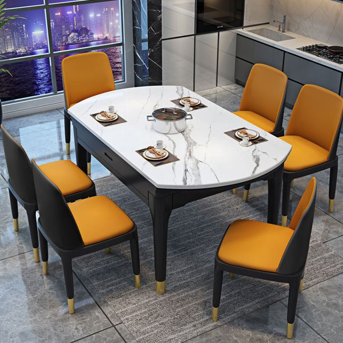 Round Marble Dining Table Modern 4 Legs Dining Table with Leaf Extension Clearhalo 'Dining Tables & Seating' 'Dining Tables' 'dining_table' 'furn' 'furn_dining_table' 'Furniture' 'furniture_dining_table' 'Kitchen & Dining Furniture' 'kitchen' 'kitchen_dining_table' 1200x1200_3a1c8d8a-b359-4436-9816-5250476797b1
