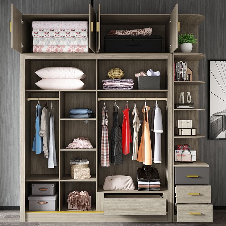 Brown Glass Door Storage Cabinet Contemporary Sliding Door Wardrobe for Home