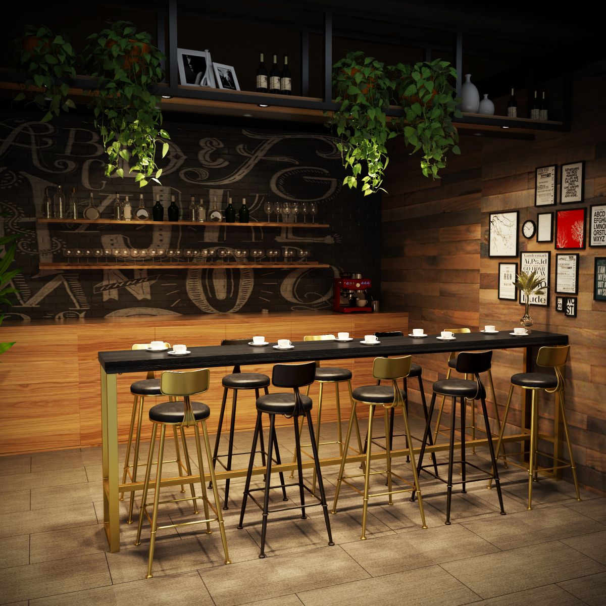 Brown Glam Style Bar Table in Iron and Wood Bar Indoor Bar Counter , Only Table Clearhalo 'Bar Furniture' 'Bar Tables' 'bar_tables' 'furn' 'furn_bar_tables' 'Furniture' 'furniture_bar_tables' 'Kitchen & Dining Furniture' 1200x1200_3a232d78-d8c2-469d-a921-49898978693f