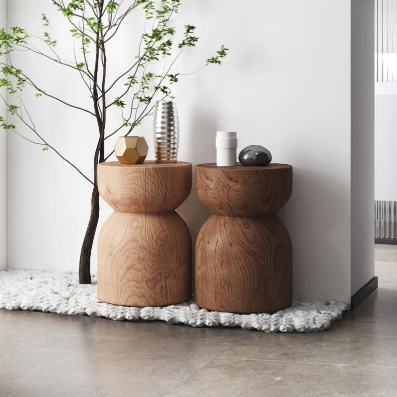 スクエアブロックベースデザインカクテルテーブルソリッドウッドラウンドコーヒーテーブル