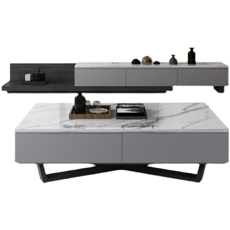 Marble Top Abstract Coffee Table with Storage Contemporary White Clearhalo 'Coffee & Accent Tables' 'Coffee Tables' 'coffee_tables' 'furn' 'furn_coffee_tables' 'Furniture' 'Living Room Furniture' 1200x1200_3a27dc95-cdf9-409b-a62d-871a70315f3f