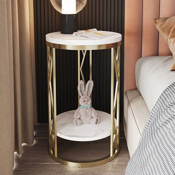 Glam Metal Night Table Open Storage 1-Shelf Round Nightstand in Black/White Clearhalo 'Bedroom Furniture' 'furn' 'furn_night_stand' 'Furniture' 'night_stand' 'Nightstands' 1200x1200_3a2d08f8-16eb-40c3-a0a2-42713205f9a9