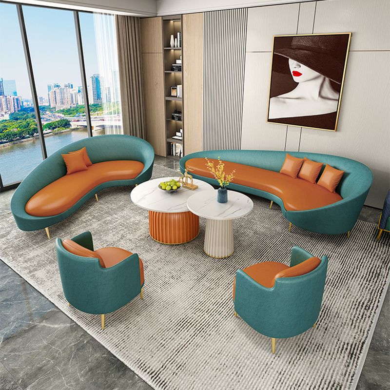 Faux Leather Sloped Arm Curved Sofa Contemporary Moon Shape Sofa