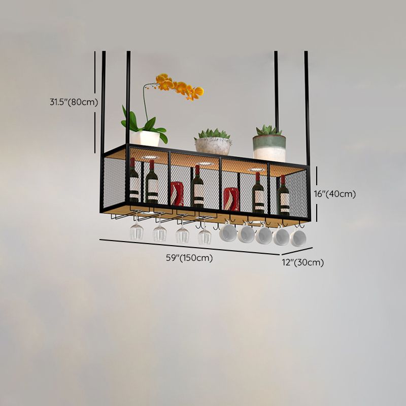 Black Metal Hanging Wine Holder with Glass Holder & Storage Shelf Clearhalo 'furn' 'furn_wine_racks' 'Furniture' 'Kitchen & Dining Furniture' 'Wine Racks' 'wine_racks' 1200x1200_3a2e50cb-d325-40f5-9e01-32671c2623bb