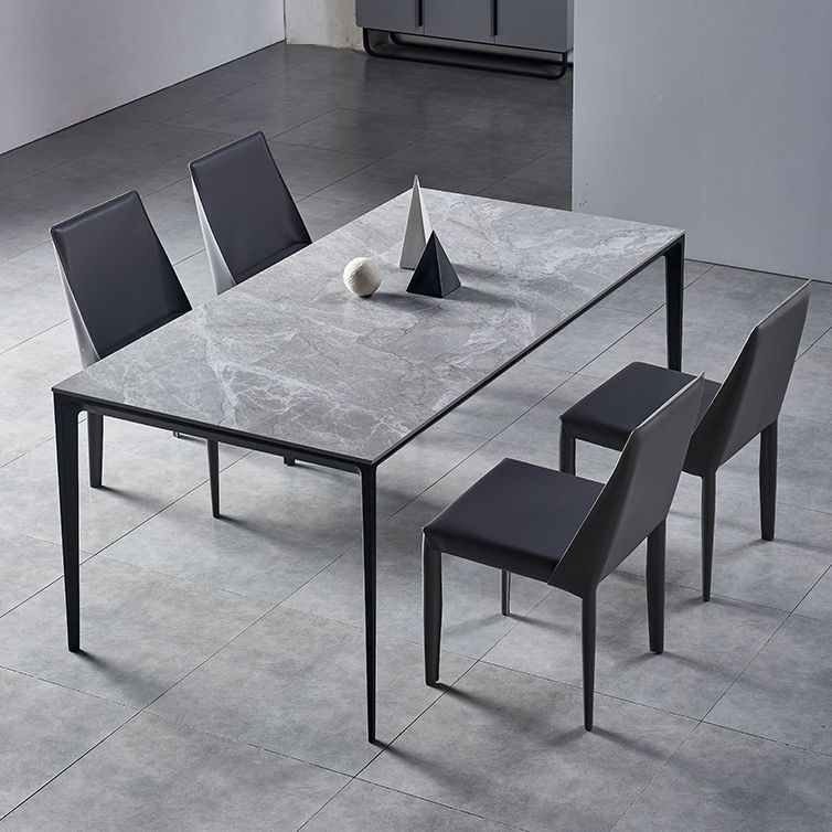 Industrial Style Sintered Stone Dining Table Aviation Aluminum Base Rectangle Table for Home Clearhalo ' dining_table' 'Dining Tables & Seating' 'Dining Tables' 'Furniture' 'furniture_dining_table' 'Kitchen & Dining Furniture' 'kitchen&dining_furn' 'kitchen' 'kitchen_dining_table' 1200x1200_3a3041fe-eee3-475b-bc2b-bb6cc398afb4