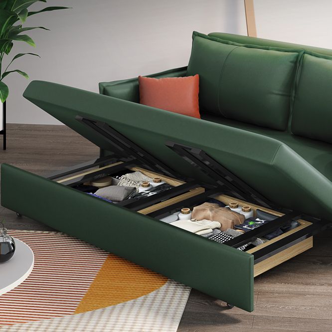 Contemporary Futon Sofa Bed Metal Green with Storage Pillow Back Square Arms