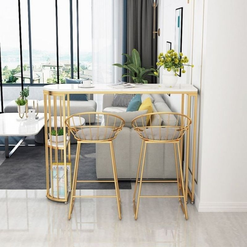 Specialty Marble Top Bar Table Glossy White Glam Pub Table with Metal Frame Clearhalo 'Bar Furniture' 'Bar Tables' 'bar_tables' 'furn' 'furn_bar_tables' 'Furniture' 'Kitchen & Dining Furniture' 1200x1200_3a35d3b3-0d2c-4871-9f82-7d4fa59d6a8a