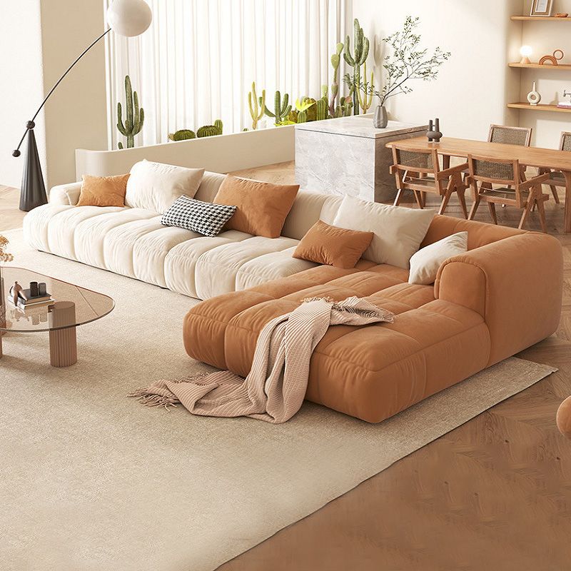 L-Shape Velvet Sectional with Recessed Arm and Pillow Back for Apartment Clearhalo 'furn' 'furn_sectionals' 'Furniture' 'Living Room Furniture' 'Sectionals' 1200x1200_3a36a6be-980c-4763-a49e-3afe1b6c248f