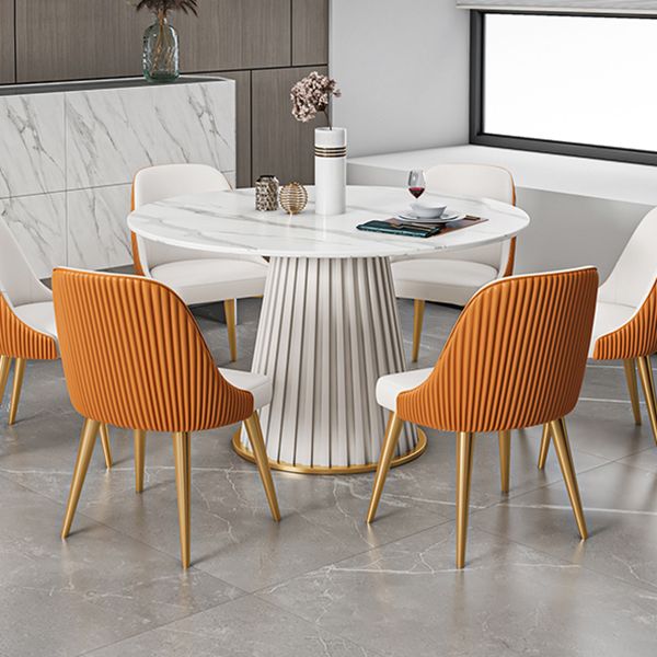 Glam Stone Round Dining Table with Pedestal Table for Dining Room