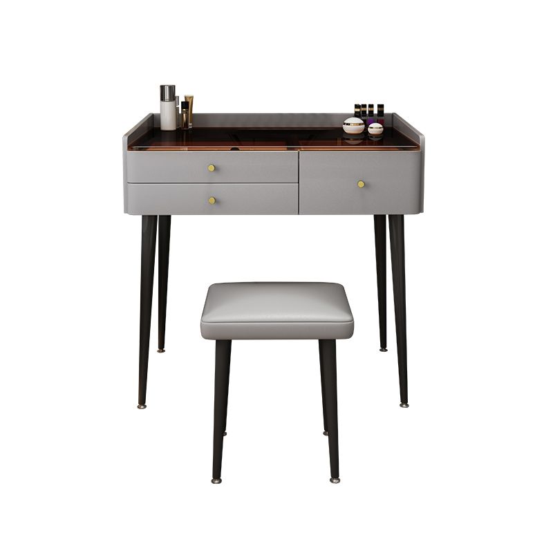 Modern Glass Top Makeup Vanity Table in Gray with Storage Drawers Clearhalo 'Bedroom Furniture' 'furn' 'furn_makeup_vanities' 'Furniture' 'Makeup Vanities' 'makeup_vanities' 1200x1200_3a3bdd9b-5900-4c32-a412-27d0994466f7
