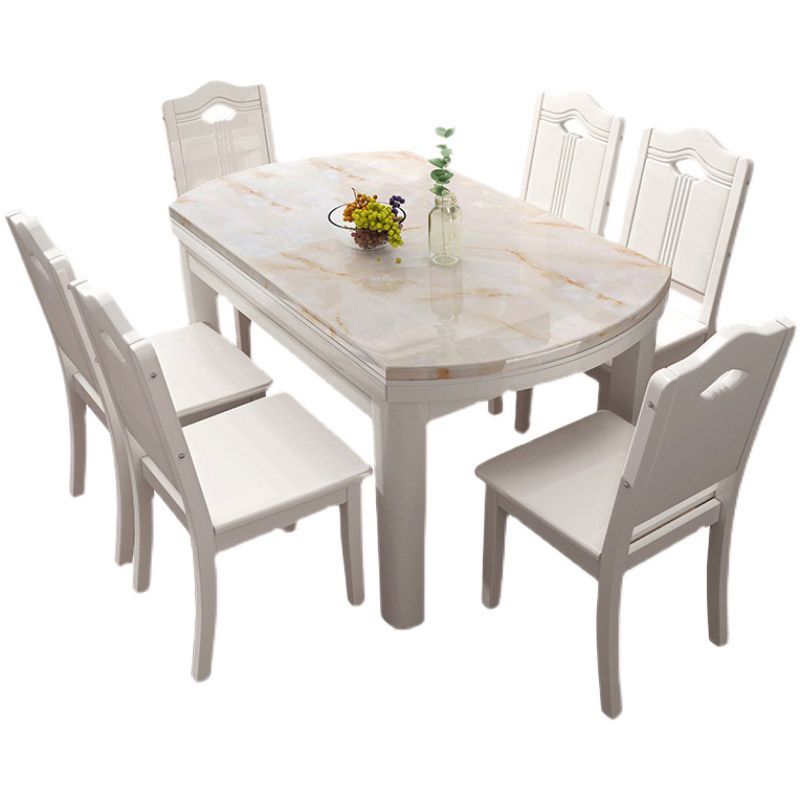 Modern Round Stone Dining Table Rubber Wood Base for Dining Room