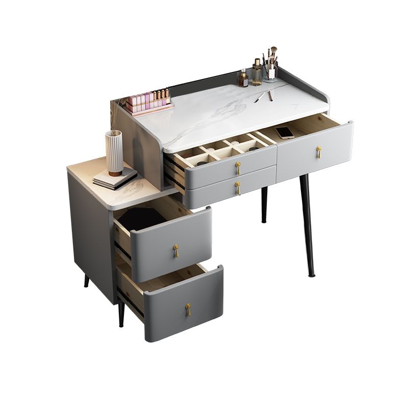 Wood and Metal Vanity Table with Stone Top Makeup Desk in Grey/Orange