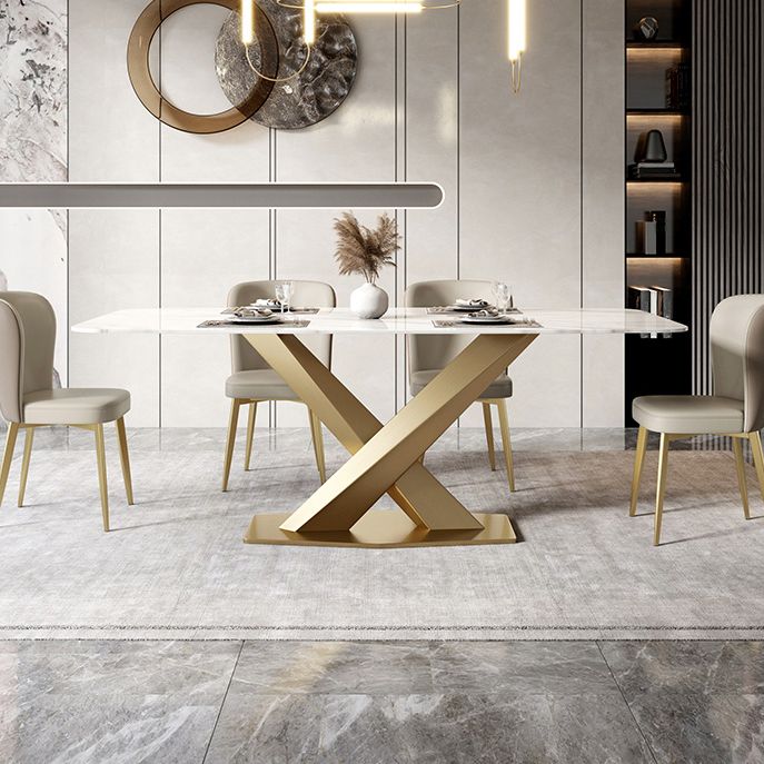 Metal Traditional Luxury Rectangle Table White Sintered Stone Table with Pedestal Clearhalo ' dining_table' 'Dining Tables & Seating' 'Dining Tables' 'furn' 'furn_dining_table' 'Furniture' 'furniture_dining_table' 'Kitchen & Dining Furniture' 'kitchen&dining_furn' 'kitchen' 'kitchen_dining_table' 1200x1200_3a4b14f3-38d9-4f4b-b9be-d60af09510b4