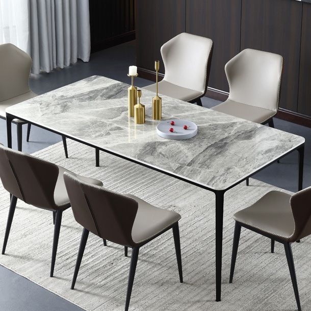 Modern Style Sintered Stone Dining Table Gray Rectangle Table with 4 Legs Clearhalo ' dining_table' 'Dining Tables & Seating' 'Dining Tables' 'Furniture' 'furniture_dining_table' 'Kitchen & Dining Furniture' 'kitchen&dining_furn' 'kitchen' 'kitchen_dining_table' 1200x1200_3a4bf7bc-9c8c-4ab7-b8f0-b17d5e2f6bd2