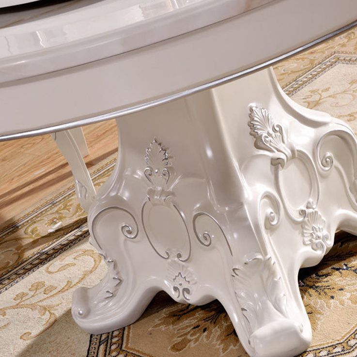 Stone Top Dining Table Round Dining Table with Pedestal Base in White