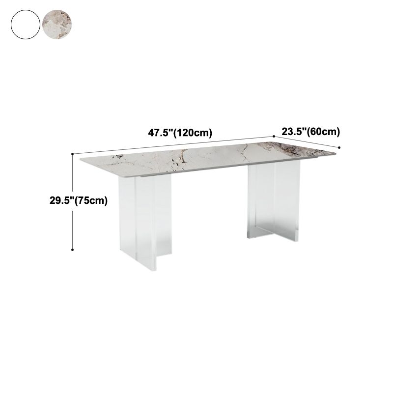 Mesa de comedor de piedra sinterizada moderna mesa de doble pedestal con base acrílica para el hogar